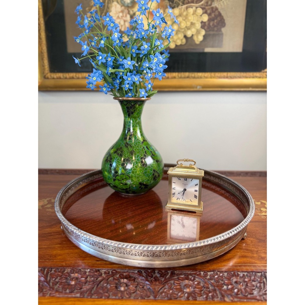 Vintage Crescent Silver Plate & Formica Serving Tray • 14.5" Round Gallery Tray